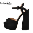 Onlymaker 2021; Модная блестящая обувь с открытым носком Onlymaker женская обувь на не сужающемся книзу массивном каблуке; Сандалии из искусственной замши с ремешком на щиколотке Летние Повседневные Вечерние черная обувь