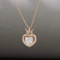 trendy 1ct d color vvs1 moissanite heart crown necklace 18k rose gold plated 925 sterling silver charm necklace for women gift