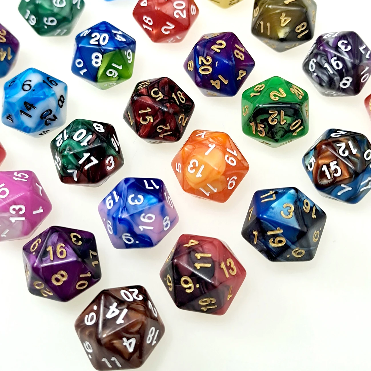 Одинарные D20 игральные кости двухцветные полигедральные двадцать лиц для