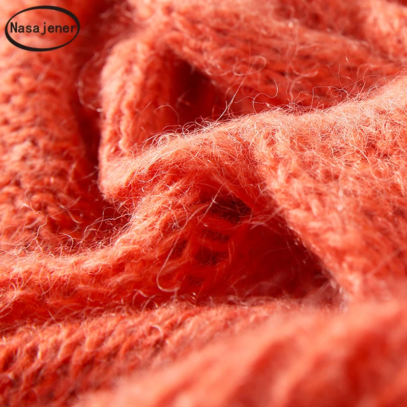 Осень Зима Мода Один размер оранжевый вязаный свитер женские фонари рукав волна