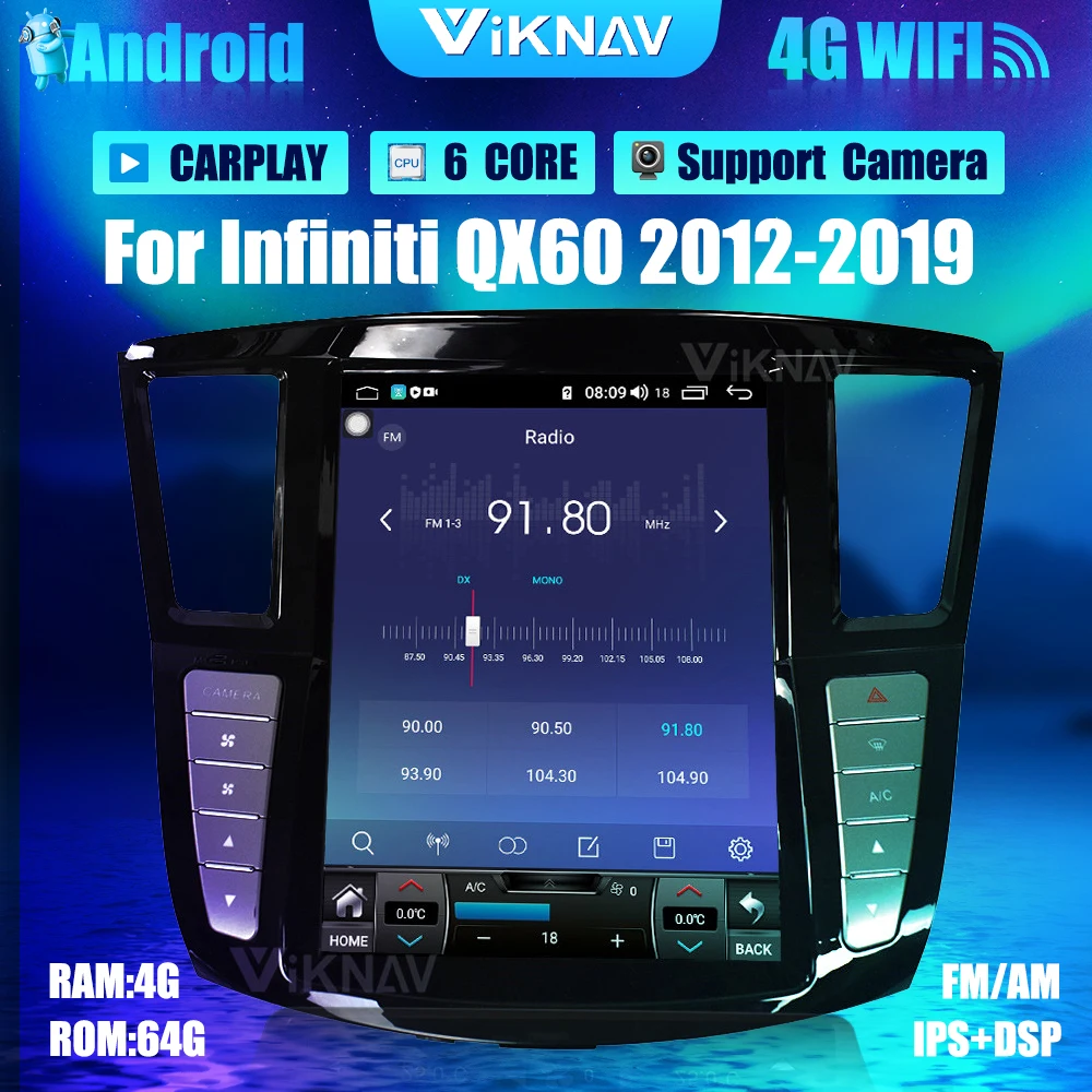 

Автомобильный радиоприемник на Android, 12,1 дюйма, для Infiniti QX60 2012-2019, DVD, мультимедийный проигрыватель, GPS-навигация, магнитофон 2din
