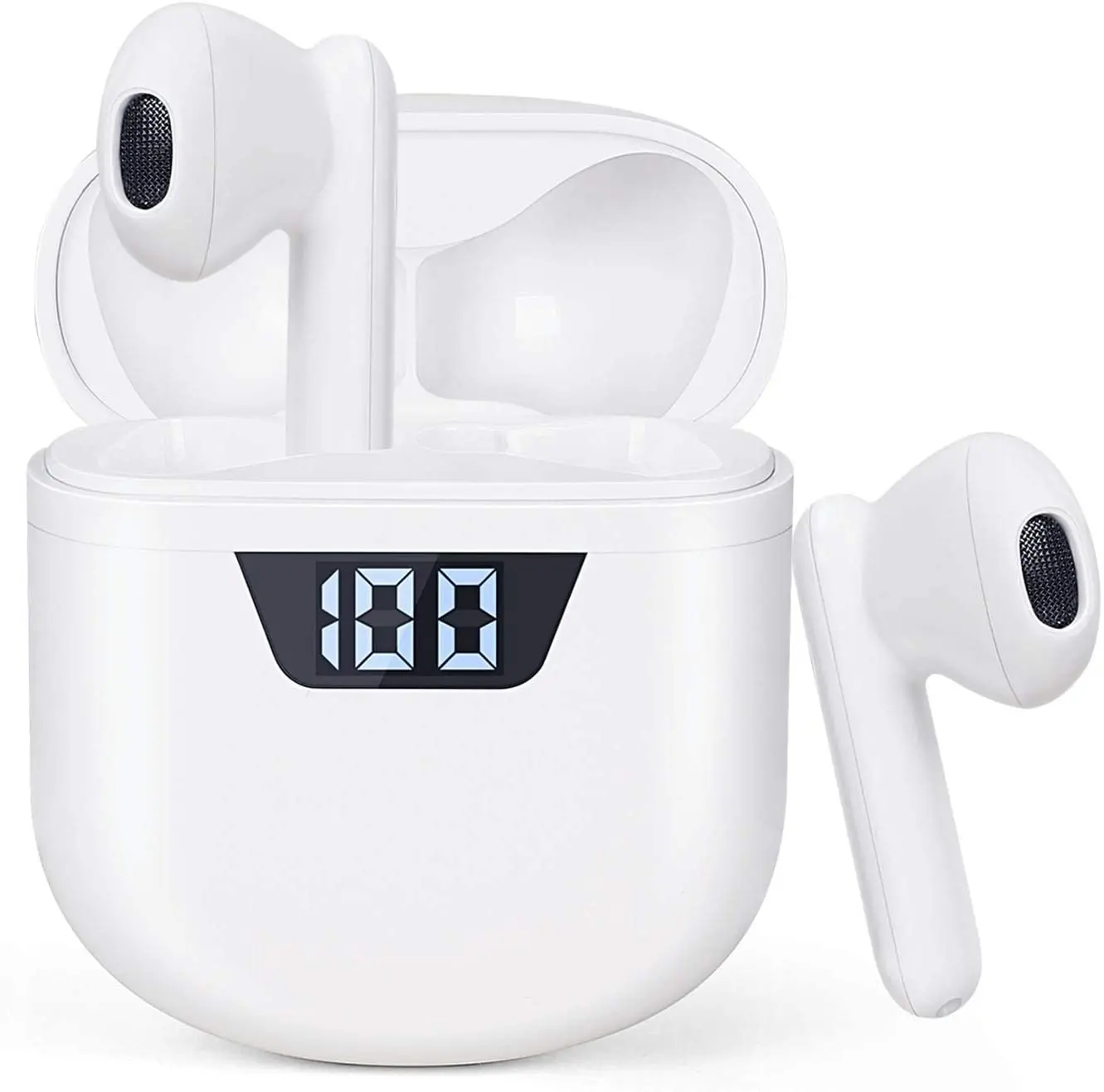 

Bluetooth Headphones Wireless Earbuds Hi-Fi Stereo Earphones [with airpod LED Charging Box/USB-C Quick Chage] Built-in Mic