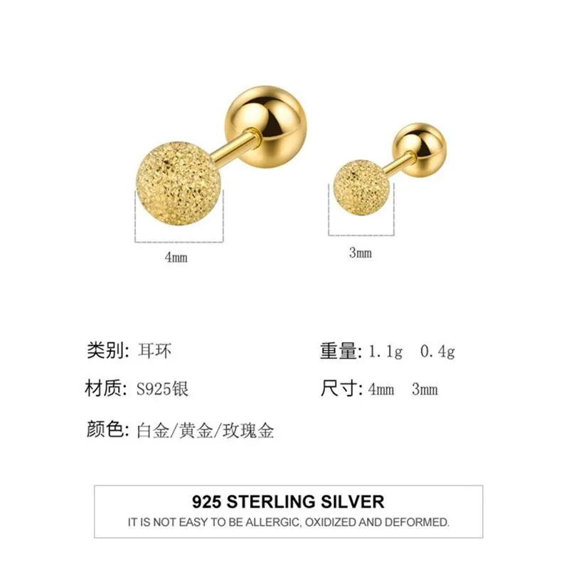 Fengxiaoling Real 925 Sterling Silver Matte Round bead Stud Earrings For Women Children Baby Girls Minimalist Jewelry gifts 2021 | Украшения