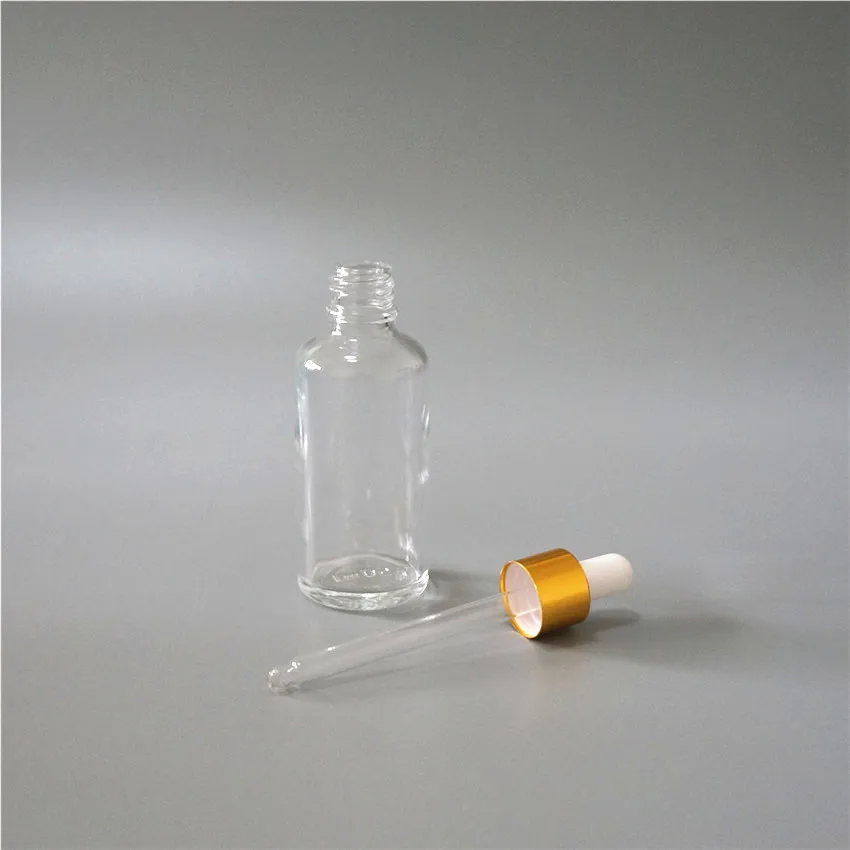 

5/10/15/20/30/50/100ml Reusable Clear Empty Essential Oil Bottle With White Rubber Head Dropper Gold Cap Cosmetic Container