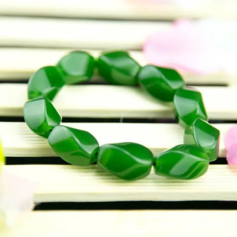 Натуральный зеленый китайский Jade Jasper бисер эластичный браслет Модный Шарм