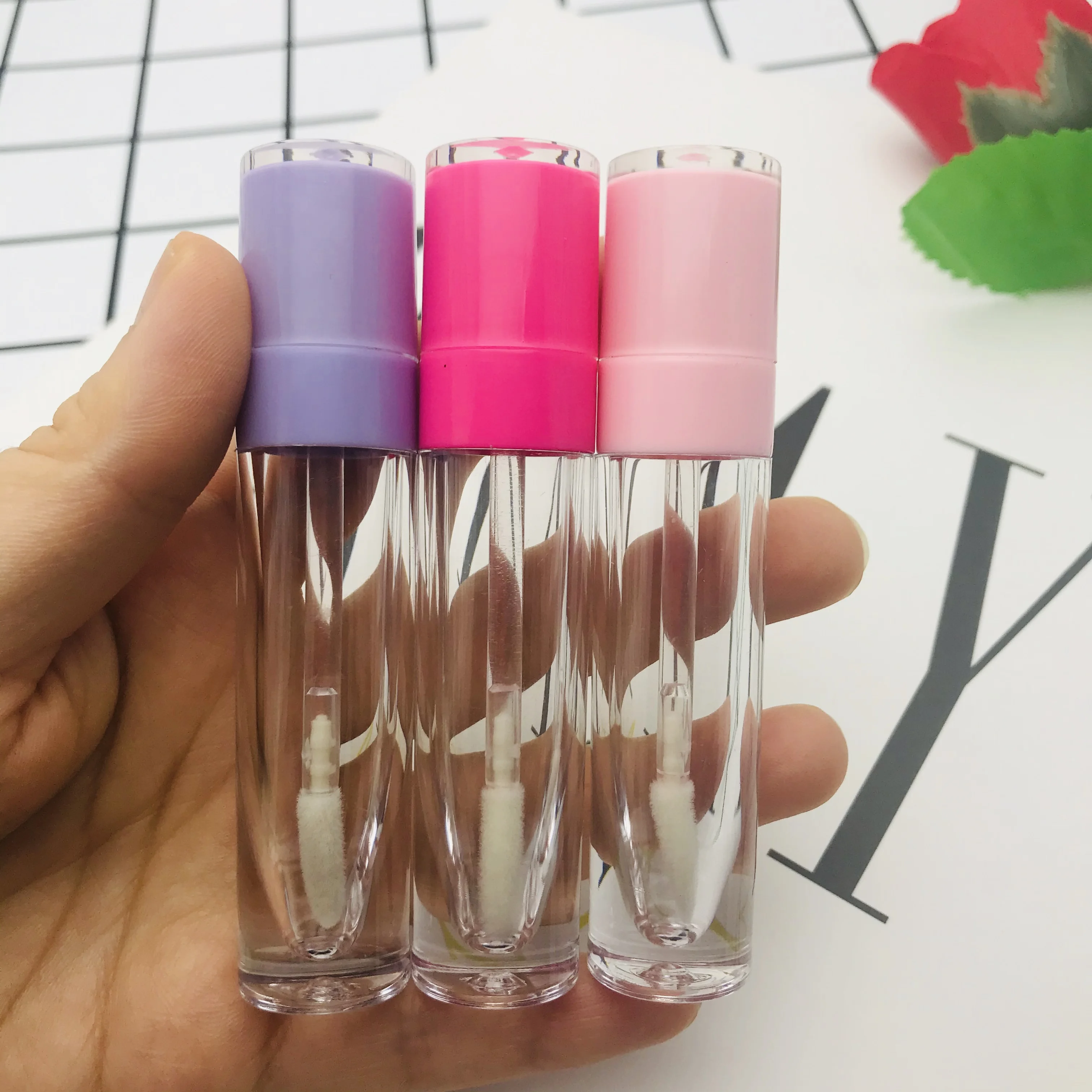 

5ML Empty Lip Gloss tubes with wand,Pink,Purple Lid, lipgloss container,DIY Lip glaze Cosmetic packing