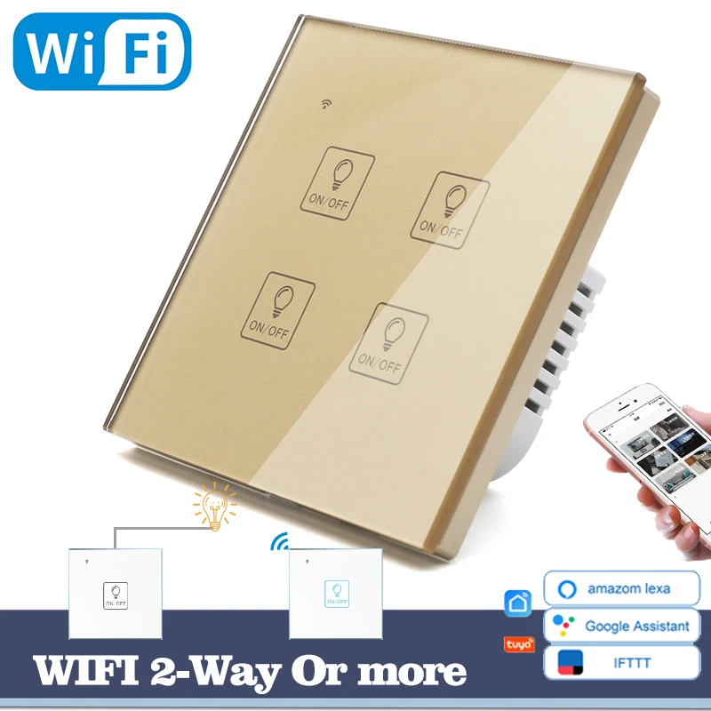 Wi Fi сенсорный выключатель света Иконка настенный переключатель Золотое стекло