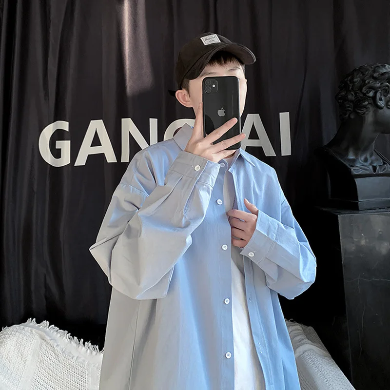 

Рубашка QIWN с длинным рукавом мужская Осенняя тонкая рубашка свободная рубашка мужские рубашки с длинным рукавом рубашка с воротником черна...