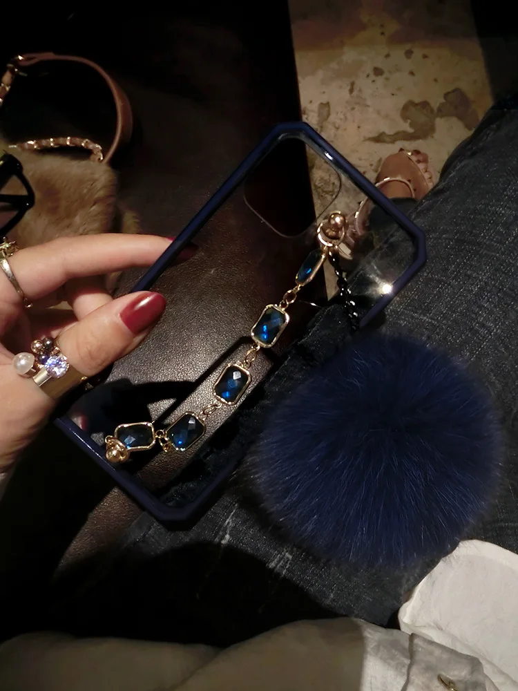 

Fashion Diamond Bracelets iPhone 78 Plus Phone Case Chain Apple xs Max Hairball 11 pro Transparent Anti-fall Protection Case xr