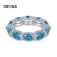oevas 100 925 sterling silver aquamarine high carbon diamond rings for women sparkling wedding party fine jewelry wholesale
