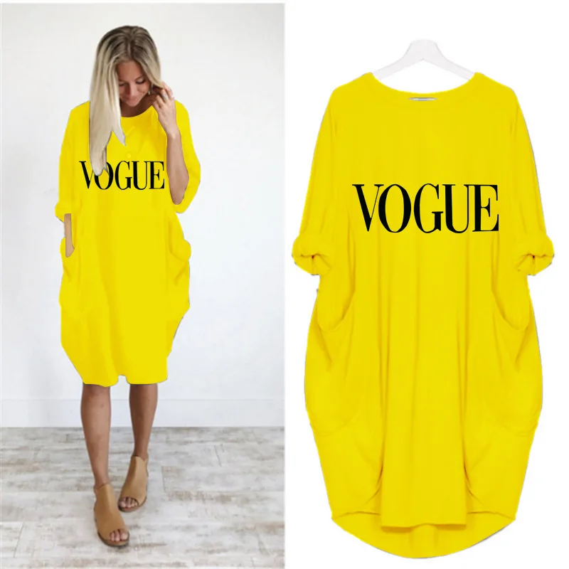 

Fashion T-Shirt for Women Pocket VOGUE Letters Print Top Punk Mother's Day Large Size 5XL Dresses