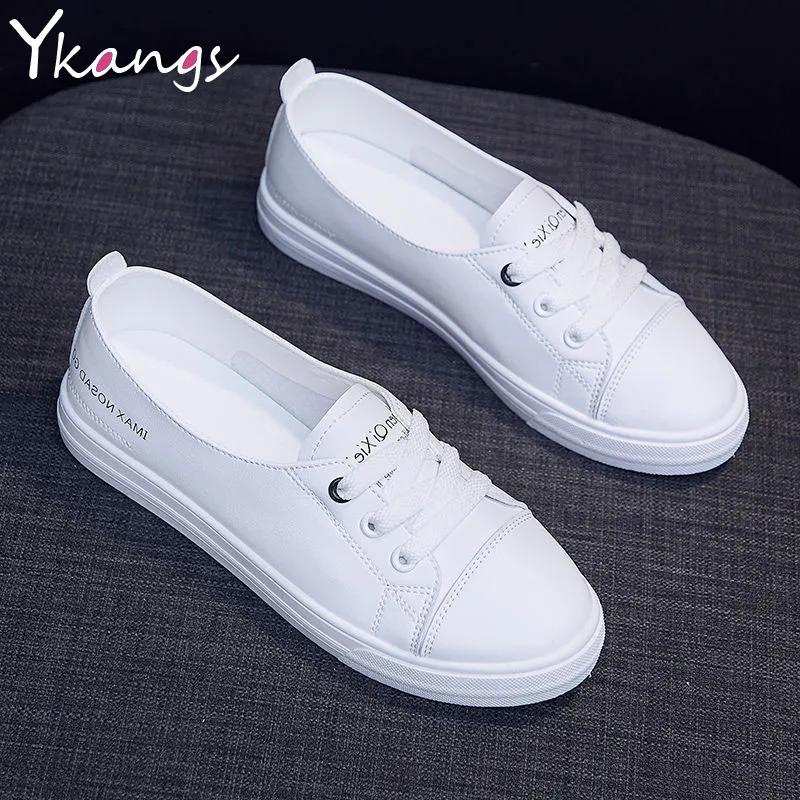 Кроссовки женские из ПУ кожи Вулканизированная подошва Классическая однотонная