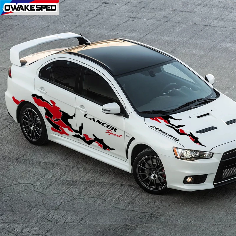 

1Set Racing Sport Whole Body Sticker For Mitsubishi Lancer Car Door Both Side Decor Vinyl Film Decals Auto Hood Bonnet Stripes