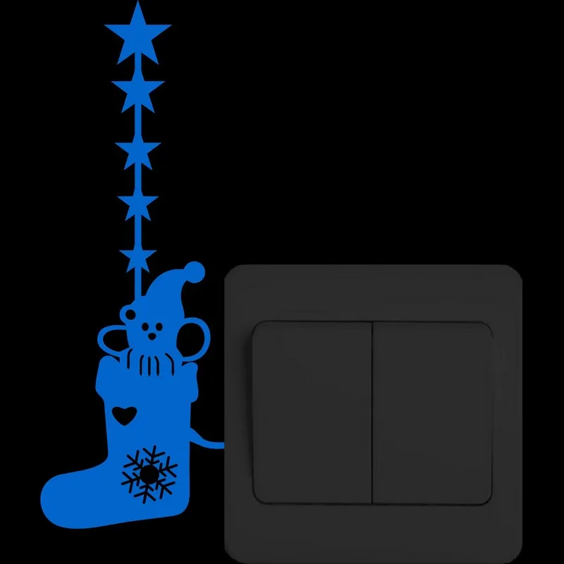 Милые Мультяшные рождественские носки светящиеся наклейки с переключателем