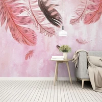 3d wallpaper modern simple hand painted pink feather photo wall murals living room bedroom romantic home decor wall painting 3 d