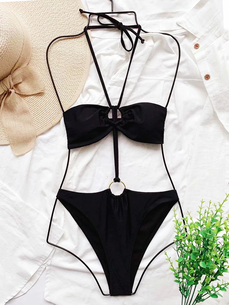 

Sexy Black Swimsuit Women Bandage Swimwear Push Up Swimming Suit For Women Bikini Solid Swim Suit Beachwear 2021 New Arrival
