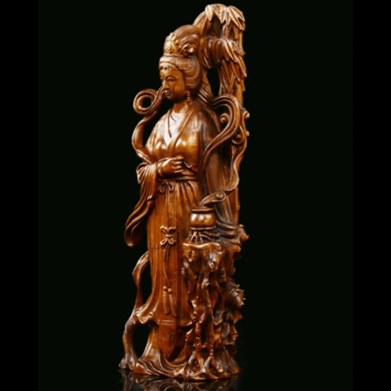 18 х6 5 х4 см красивая фея Статуэтка из Boxwood с ручной резьбой женская скульптура-# ZYJ005