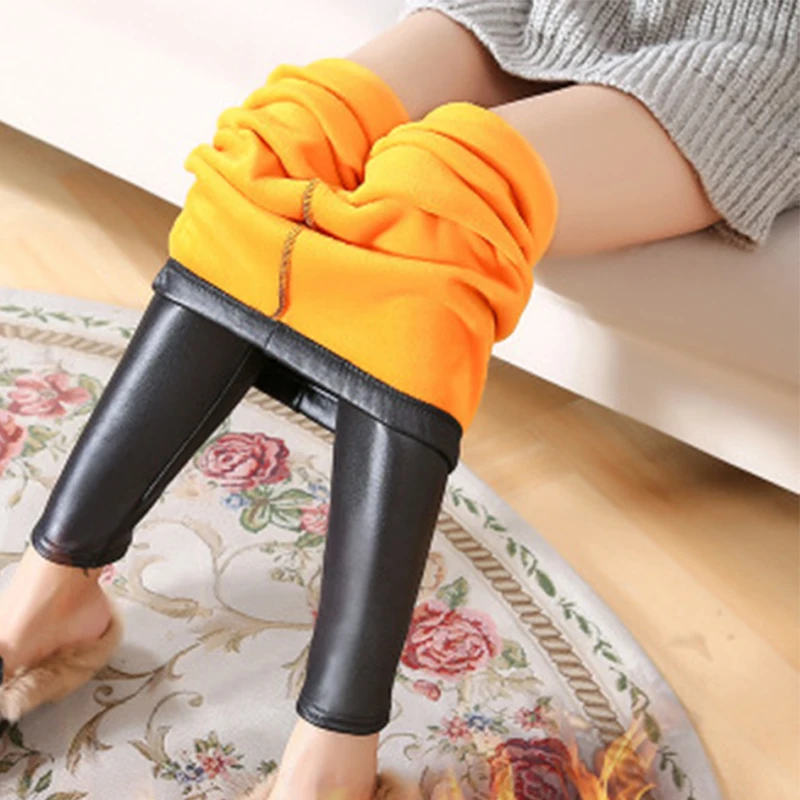 Леггинсы зимние утепленные из искусственной кожи со средней посадкой батальных