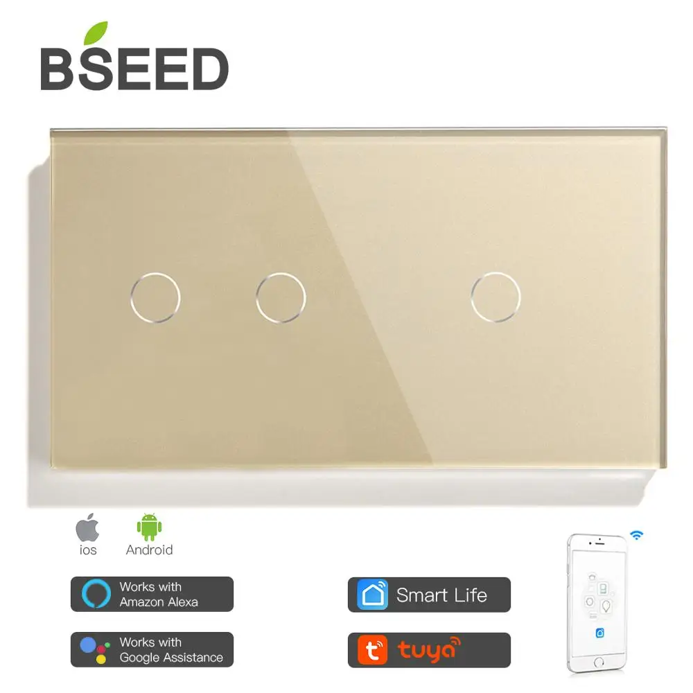 Настенный сенсорный выключатель Bseed Mvava Smart с поддержкой Wi-Fi 3 клавиши 157 мм