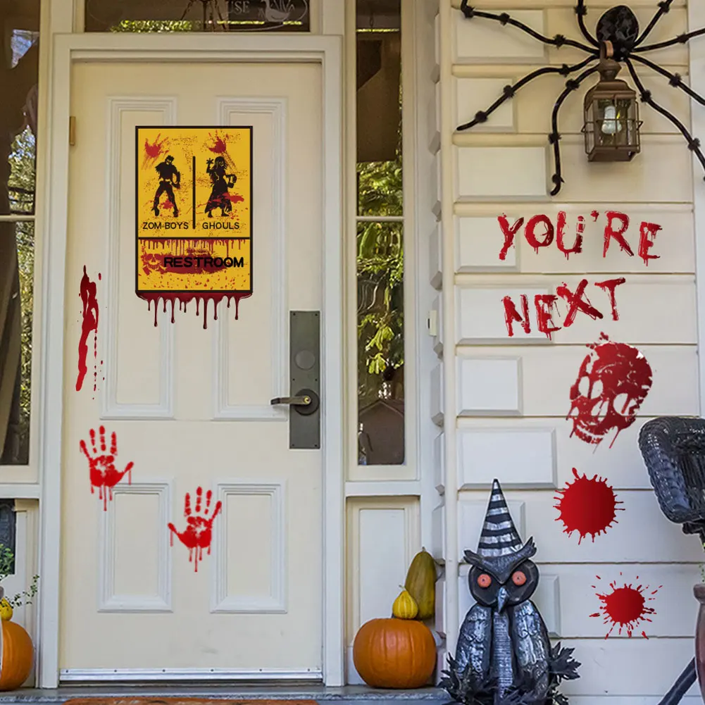 

Horrible Halloween Bloody Handprint Stickers Wall Window Door Home Decal Stickers Halloween Party Decoration Haunted House Prop