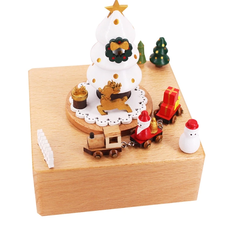 

Wooden Music Box Santa Claus Christmas Tree Train Christmas New Year Retro Birthday Gift Musical Boxes Home Decor
