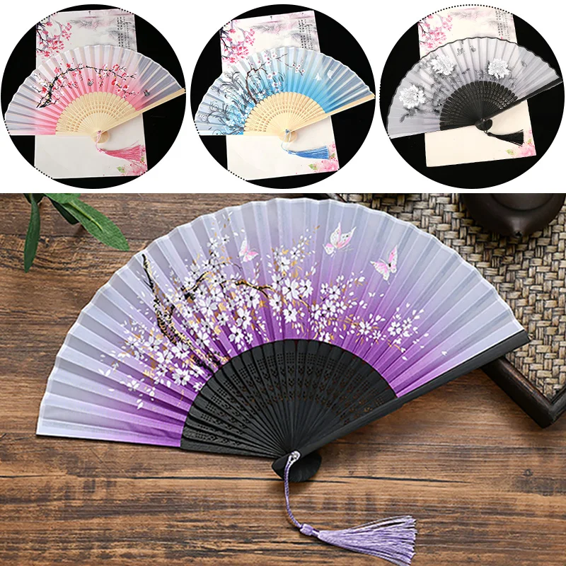 

Chinese Style Folding Fan Dance Fan For Female Hanfu Cosplay Jewelry Decorative Fan Retro Cloth Classical Antique Folding Fan