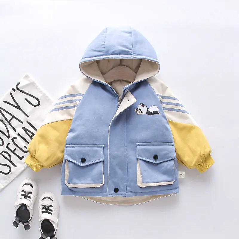 

Детская зимняя теплая верхняя одежда, Детские утепленные куртки с мультяшным рисунком панды, хлопковая одежда для маленьких мальчиков, тол...