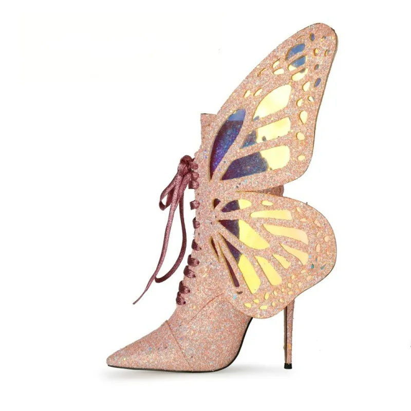 

Butterfly Wing Sequins High Heels Fashion Women's Boots Cross Large Fashion Boots Shoes for Women Woman Shoes High Heels Sexy