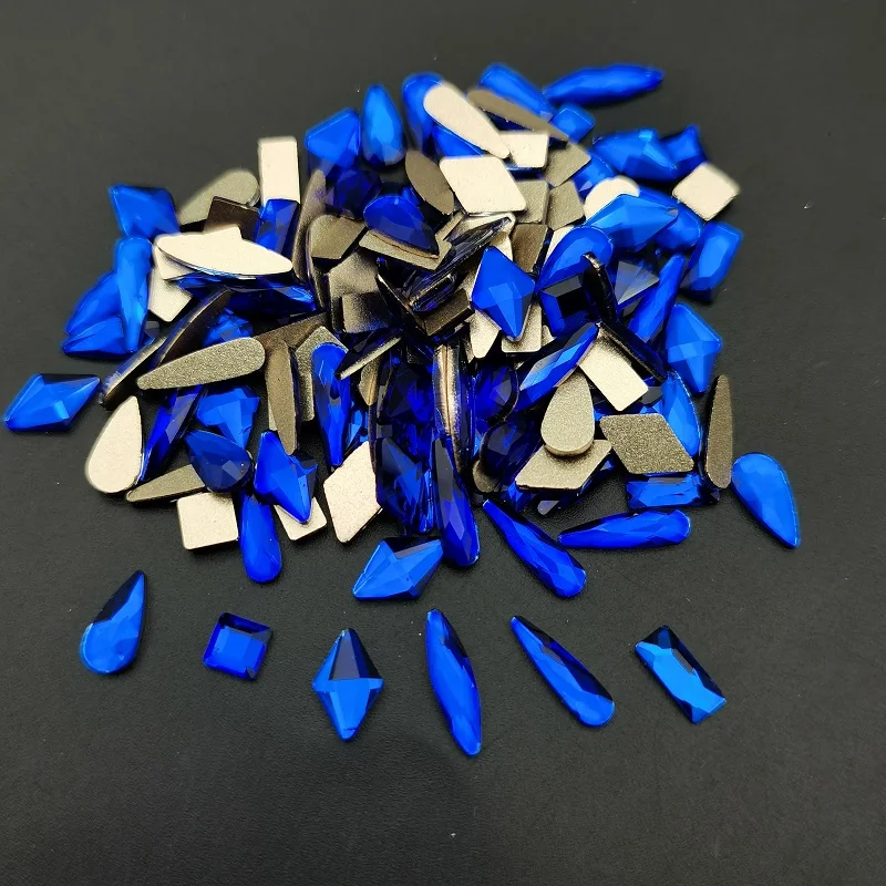 

Hot Sale Blue Crystal Nail Rhinestones 10 Styles Stones Flat Back Glass Stones For 3D Nails Decoration 1440pcs/Bag