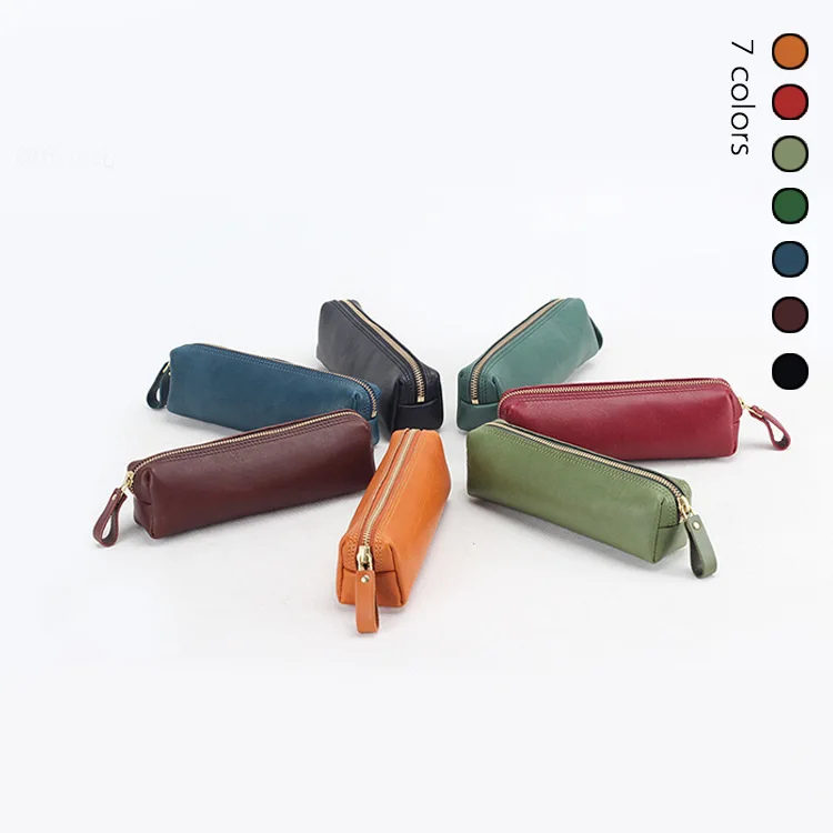 New vegetable tanned leather handmade stationery pencil case multicolor functional trend leather pencil case wholesale