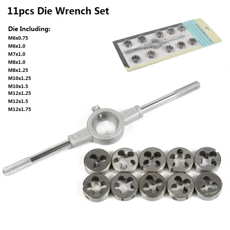 11pcs Die Set XCAN 6/8/11 шт. Метрическая матрица Наборы торцевых ключей с кольцеобразным соплом комплект краны с винтовой резьбой и штампа ручные метчики - Цвет: 11pcs Die Set