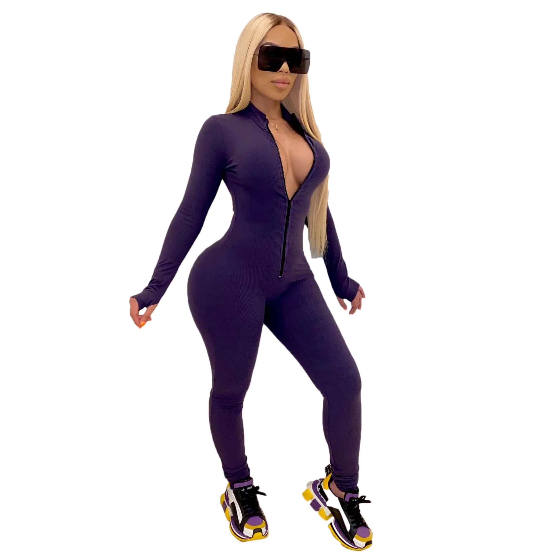 

hirigin Women Sexy Bodysuit Long Sleeve Autumn Clothing Wear Sexy Slim Skinny Clubwear Solid Zipper Bodycon Bandage Jumpsuit