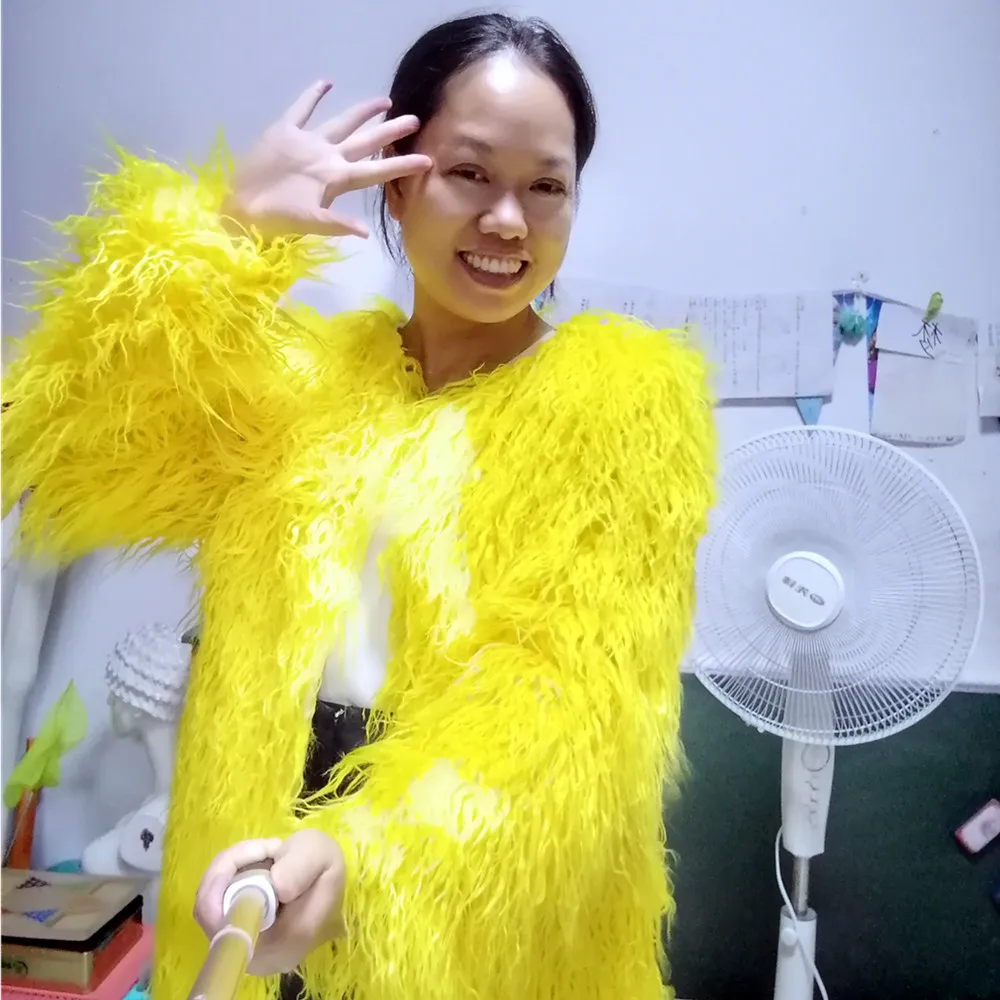 

GTGYFF Winter Shaggy Faux Fur Coat For Women Solid Medium Warm Thermal Long Sleeve Women's Outerwear Coats Fluffy Jacket Yellow