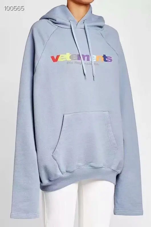 

18F/W Top Version Vetements Rainbow Logo Printed Women Men Hoodies Sweatshirt Pullover Hiphop Bieber Vetements Men Hoodie
