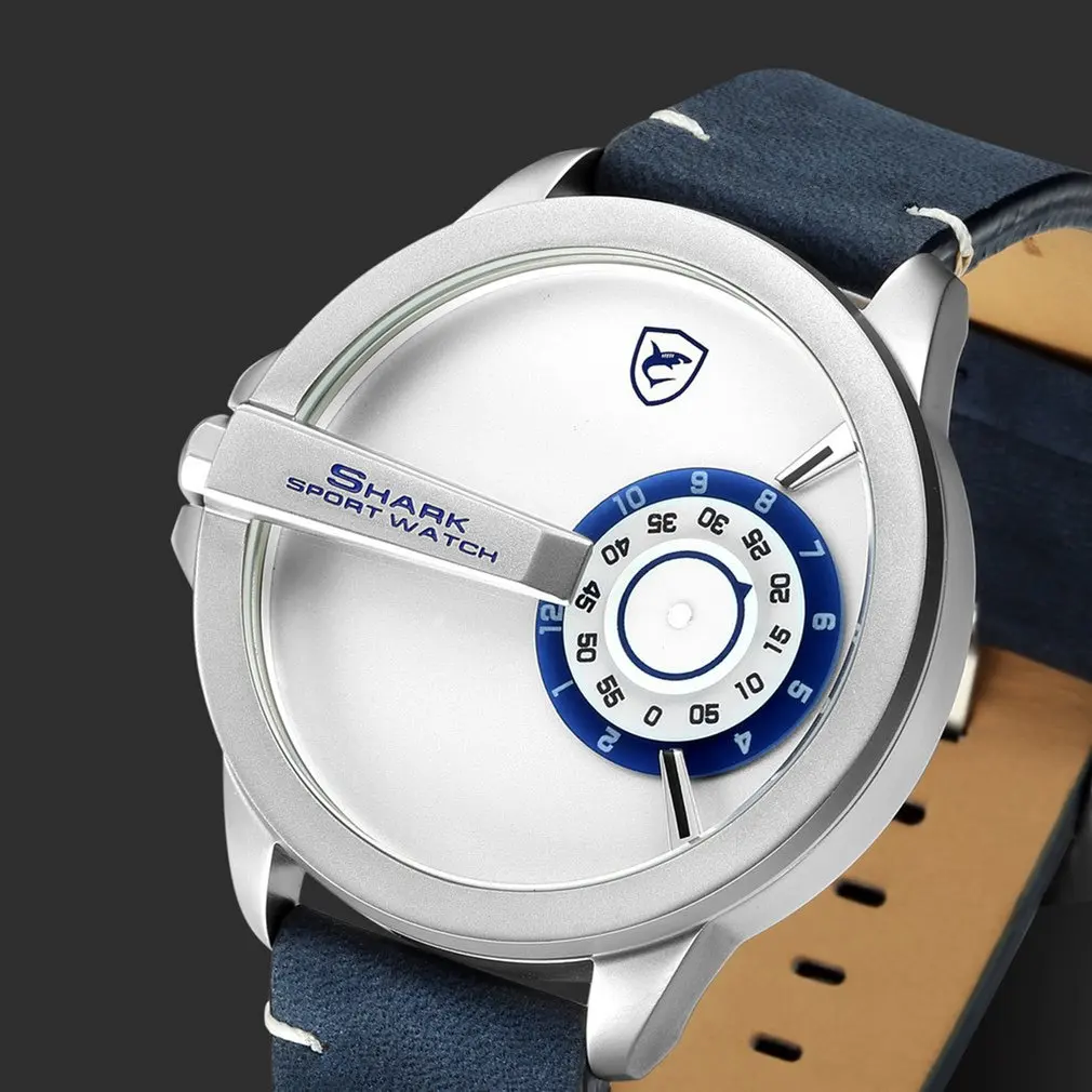 Blue SH561 Спортивные часы SHARK, брендовые, поворотный циферблат, черный, красный, дизайн, кварцевые, Crazy Horse, кожаный ремешок, военные мужские креативные часы/SH563 - Цвет: Blue SH561