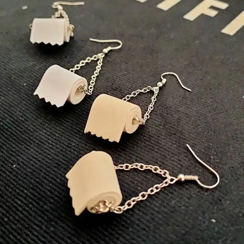 

Lady Roll Paper Pendant Earring Creative 3D Organization Funny DIY Toilet Paper Toilet Roll Paper Tube Earring for women Jewelr