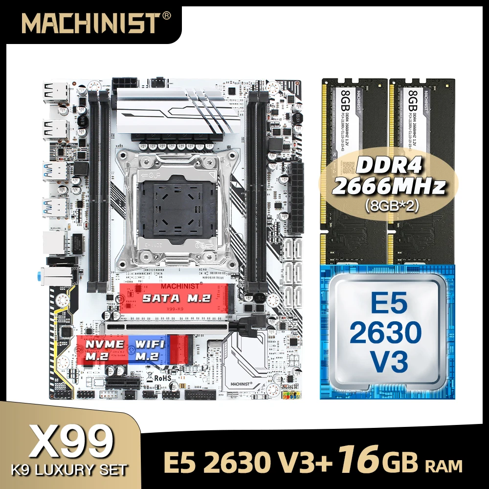 Verkauf X99 Motherboard LGA 2011-3 Set Kit Mit Intel Xeon E5 2630 V3 Prozessor DDR4 16GB(2*8GB) 2666mhz RAM Speicher M-ATX X99-K9