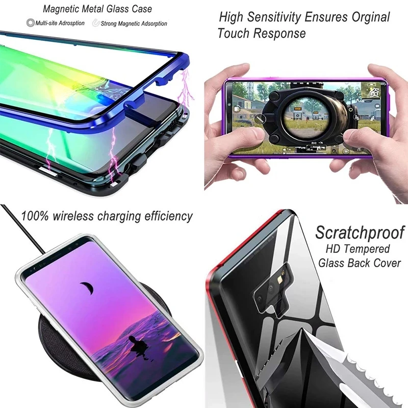 

Double Sided Tempered Glass Magnet For Samsung S20 Ultra S8 S9 S10 Plus Note9 10 A10 A30 A50 A71 360 Full Protection Flip Cover