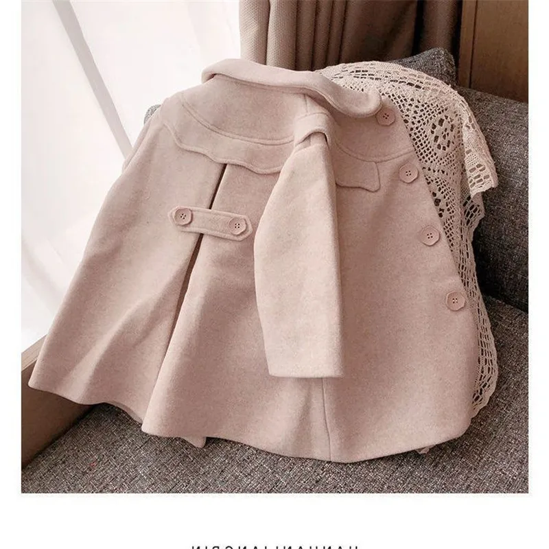 

New Spring Girl Coat Mid-Length Jackets Warm Fur Thicken Clothing Kids Teenage Fashion Lotus Leaf Collar Tops Two Wear Beige