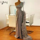 Роскошные платья для выпускного Дубая 2020 на одно плечо арабское вечернее платье Длинные коктейльные платья с блестками и перьями