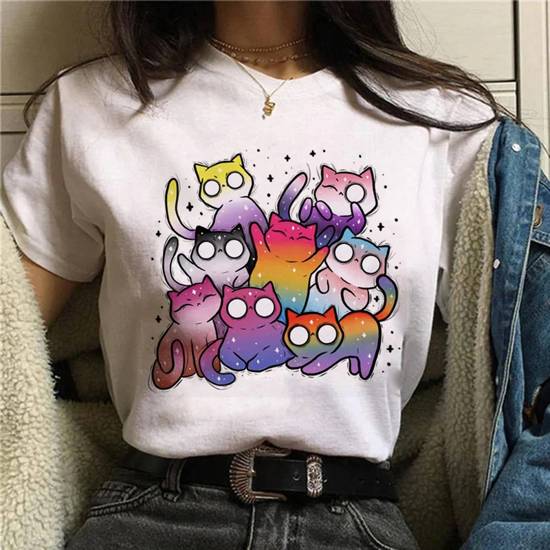 

Ladies Printed Clothing Sweet Cat Cartoon Fashion 90s Love Ladies Clothes Ladies T-shirt Tops Cute T-shirts Women's T-shirts
