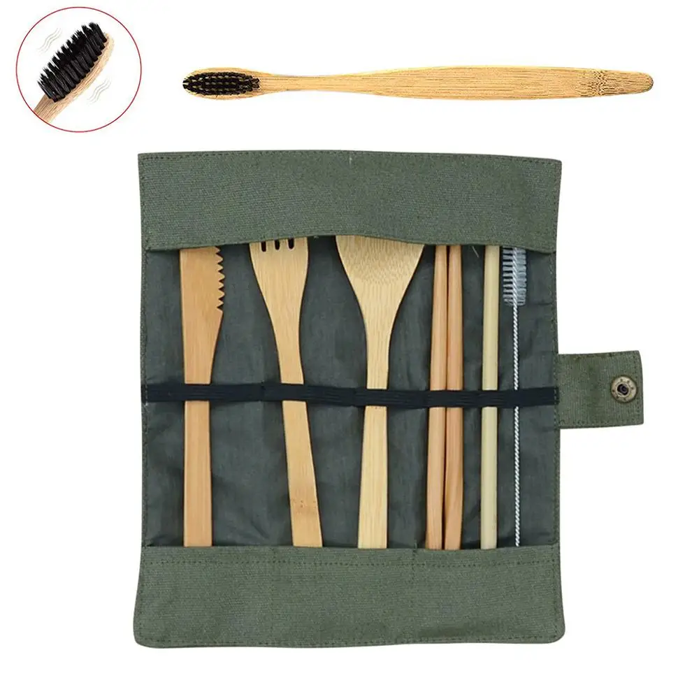 Многоразовый бамбуковый набор столовых приборов портативная посуда деревянные