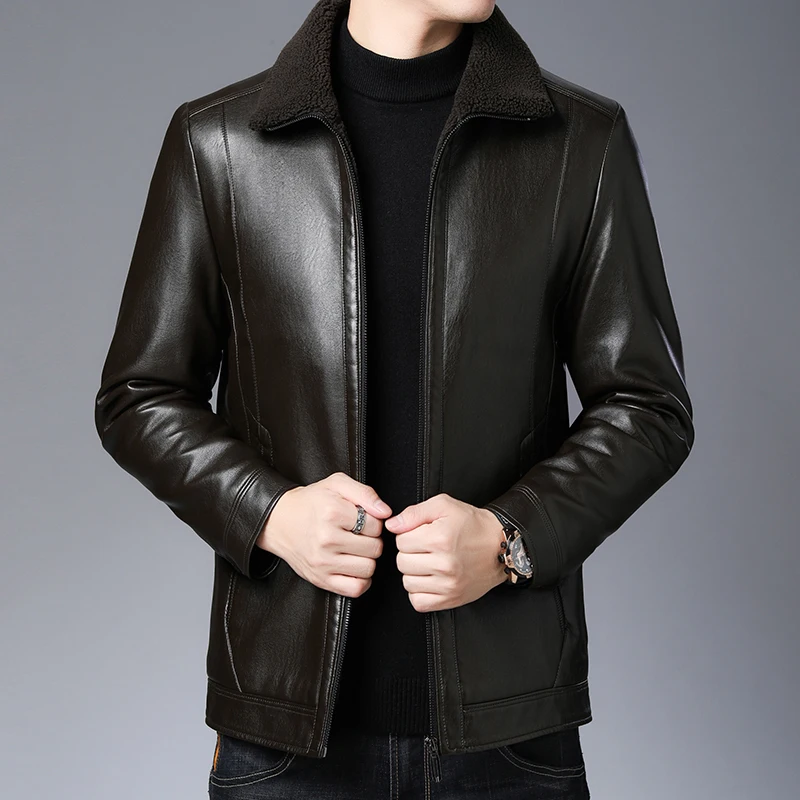 Новинка 2019 мужское пальто из натуральной кожи короткая мужская куртка овчины