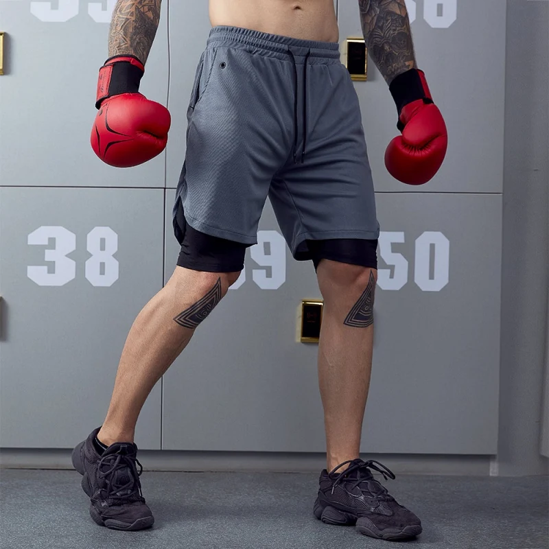 Шорты мужские 2 в 1 быстросохнущие Короткие штаны для бега тренажерного зала