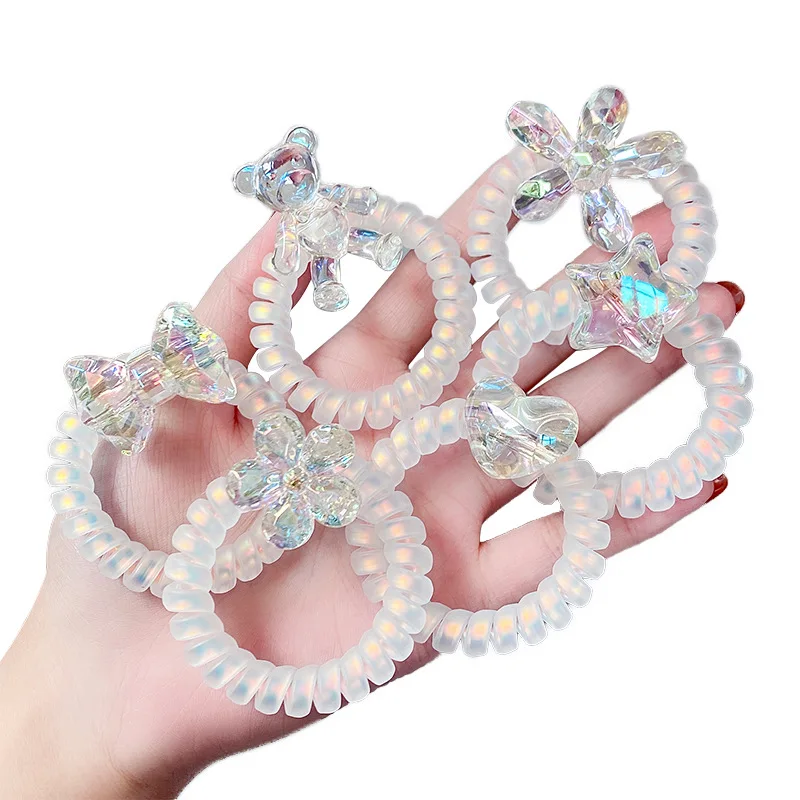 

Women Girls Elastic Hair Band Transparent Flower Bear Heart Telephone Line Scrunchies Ponytail Holder Ties Hair Accessories