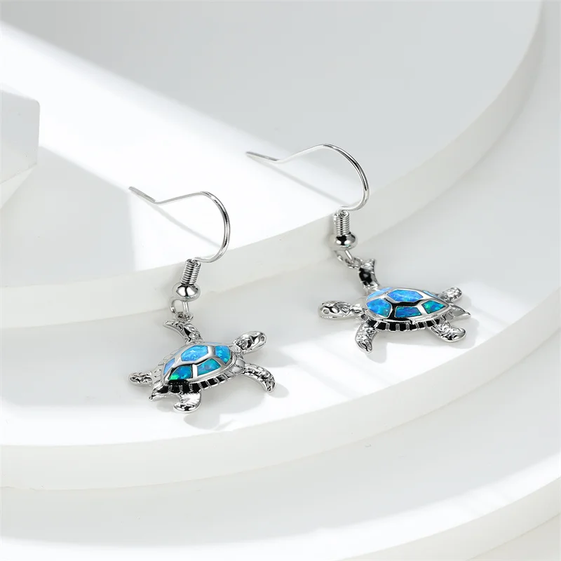 

Creative Romantic Blue Opal Drop Earrings Cute Turtle Animal Dangle Earrings For Female Exquisite Wedding Party Jewelry Gift