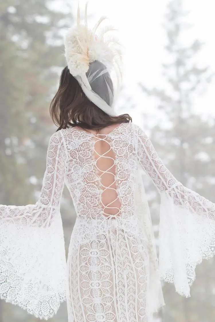 

FENTEFEN 2021 Simple Lace Light Bohemian Wedding Dress Bridal Gown FN-0021