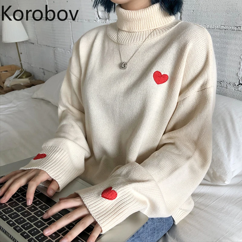 Korobov корейский милый свитер с высоким воротником Сезон осень-зима Шикарный