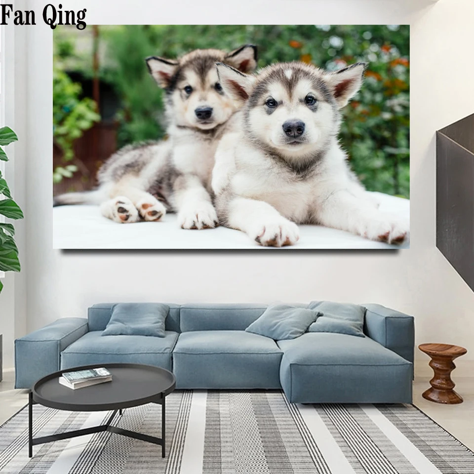 

Full Square Diamond Embroidery Sale 5D DIY Diamond Painting Dog Animal Rhinestone Picture Little husky Diamond Mosaic picture