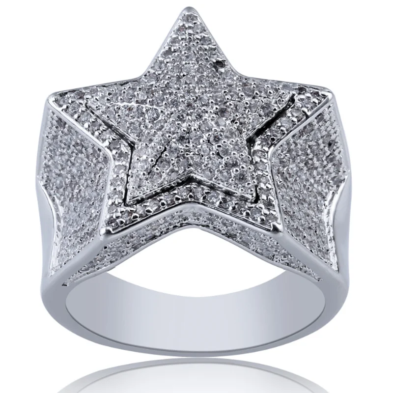 

New Male Jewelry Hip Hop Couple AAA Cubic Zirconia Stereo Star RingCopper Men Cuba Ring